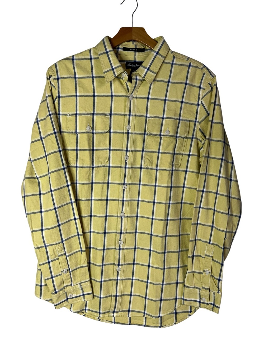Eddie Bauer Yellow Blue Classic Fit Long Sleeve Button Down Mens XLT